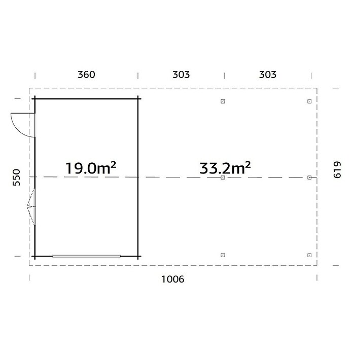 Palmako Garaje con carport Roger sin puerta (Medidas ext. (An x Pr): 1.006 x 619 cm, Natural, Madera, 19 m², Sin tratar) | BAUHAUS