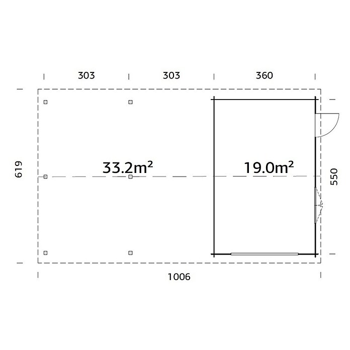 Palmako Garaje con carport Roger sin puerta (Medidas ext. (An x Pr): 1.006 x 619 cm, Natural, Madera, 19 m², Sin tratar) | BAUHAUS