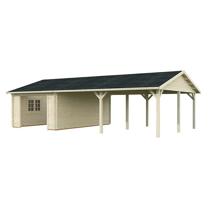 Palmako Garage Roger - Außenmaß inkl. Dachüberstand (B x T): 1.006 x 619 cm, Grau, Holz, 19 m², Ohne Tor - Das geräumige Holzhaus mit Carport bietet Platz und Schutz. Das robuste Design macht es ideal für Garten oder als praktischer Unterstand.