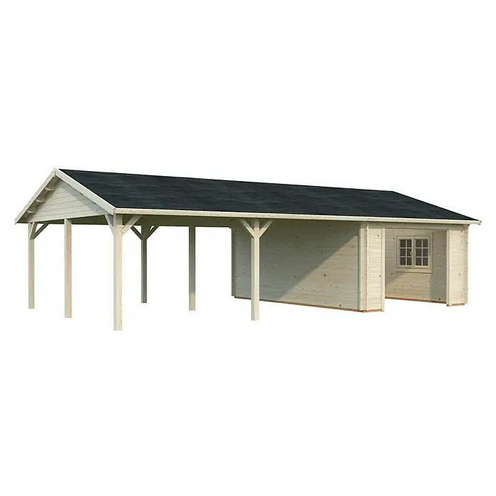 Palmako Garage Roger - Außenmaß inkl. Dachüberstand (B x T): 1.006 x 619 cm, Grau, Holz, 19 m², Ohne Tor - Holzgarage mit offener Seite und abschließbarem Raum mit Fenster. Eine ideale Lösung für Fahrzeuge und Lagerung im Freien.
