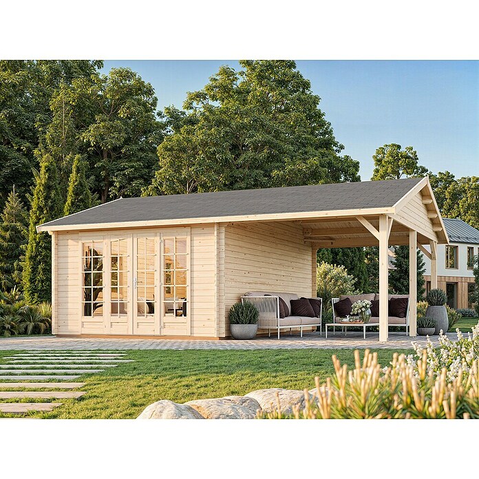 Palmako Caseta de jardín Irene (Medidas ext. (An x Pr): 703 x 619 cm, Madera sin tratar, Natural) | BAUHAUS