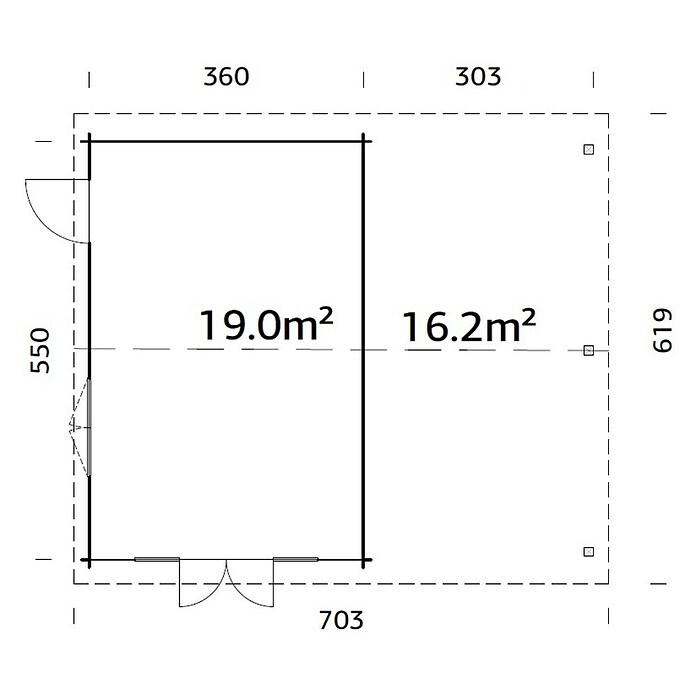 Palmako Caseta de jardín Irene (Medidas ext. (An x Pr): 703 x 619 cm, Madera sin tratar, Natural) | BAUHAUS