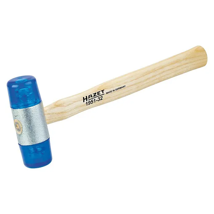 Hazet Schonhammer 1951-32 - Durchmesser Kopf: 32 mm - HAZET 1951-32 Schonhammer mit blauem Kopf und Holzstiel, hergestellt in Deutschland. Ideal für präzise Arbeiten.