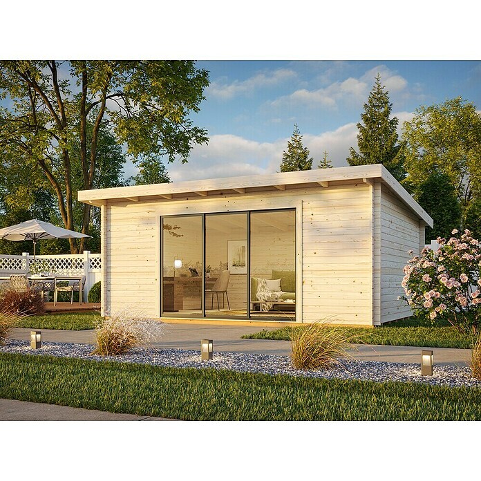 Palmako Caseta de jardín Lea Slide Plus (Medidas ext. (An x Pr): 578 x 451 cm, Madera sin tratar, Natural) | BAUHAUS