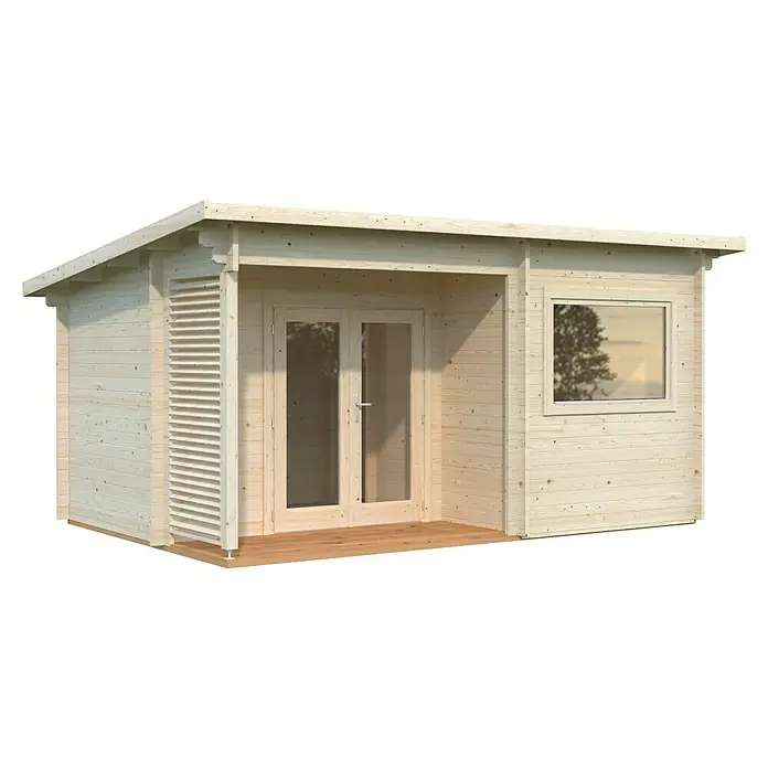 Palmako Saunahaus Sanna - Ohne Ofen, Natur, L x B x H: 377 x 544 x 261 cm - Holzgartenhaus mit Doppeltür und Fenster, ideal für Entspannung. Die Holzkonstruktion fügt sich harmonisch in jeden Garten ein.