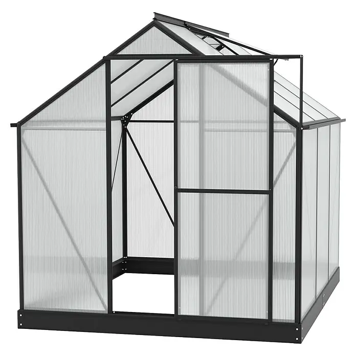 Vitavia Gewächshaus Eos 4600 - 6 mm, Schwarz - Ein geräumiges Gewächshaus mit Polycarbonat-Platten und einem stabilen, dunklen Rahmen. Ideal für den Anbau eigener Pflanzen und Gemüse im Garten.