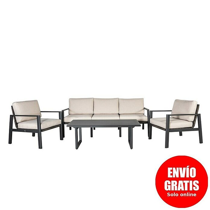 Kactus republic Conjunto de muebles Onix (4 pzs., Aluminio/Ratán sintético, Gris) | BAUHAUS