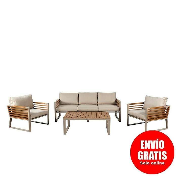 Kactus republic Conjunto de muebles Kenya (4 pzs., Aluminio/Madera sintética, Gris/Natural) | BAUHAUS