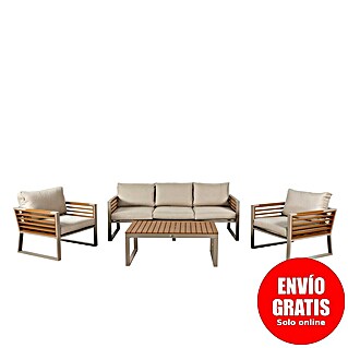 Kactus republic Conjunto de muebles Kenya (4 pzs., Aluminio/Madera sintética, Gris/Natural)