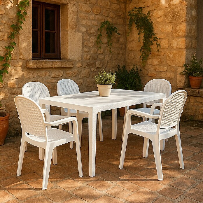 Mesa de jardín Lasarte (L x An x Al: 150 x 90 x 72 cm, Tecnopolímero/Fibra de vidrio, Blanco) | BAUHAUS