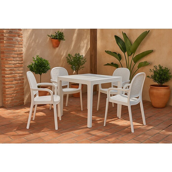 Mesa de jardín Lasarte (L x An x Al: 80 x 80 x 72 cm, Tecnopolímero/Fibra de vidrio, Blanco) | BAUHAUS
