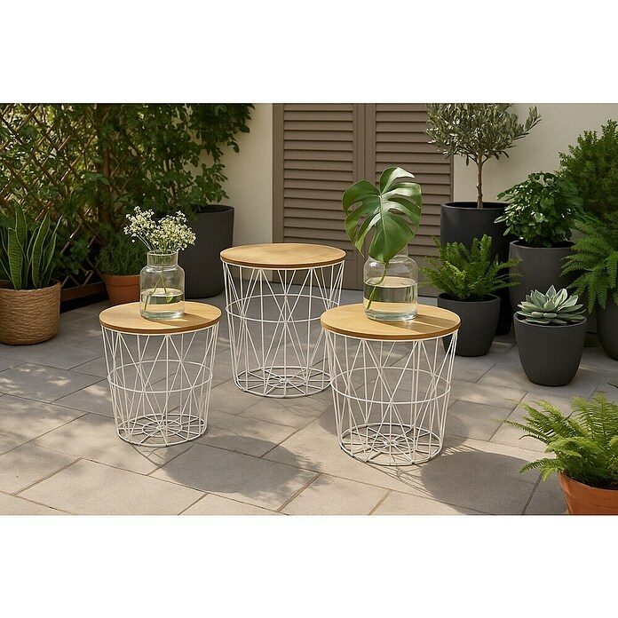 Mesa auxiliar de jardín Luke (Ø x Al: 34 x 35 cm, Tablero de fibra de madera de densidad media (MDF), Blanco, Marrón claro) | BAUHAUS