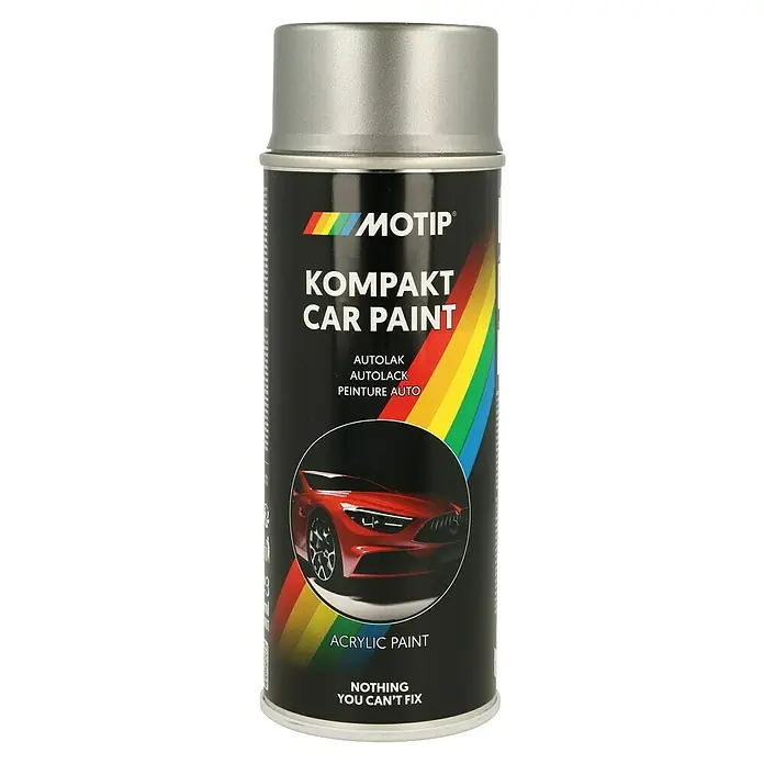 Motip Sprühlack Kompakt - 55140 Silber Metallic, 400 ml - Dose mit Motip Kompakt Car Paint, einem Acryllack für Autos, der verspricht, dass "Nichts ist, was du nicht reparieren kannst".