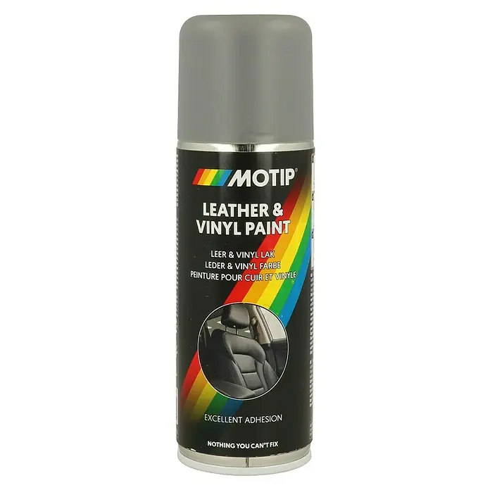 Motip Spezialspray Leder & Vinyl - Grau, 200 ml - Eine Dose MOTIP Leder- und Vinylfarbe, die eine ausgezeichnete Haftung bietet und alles reparieren kann.