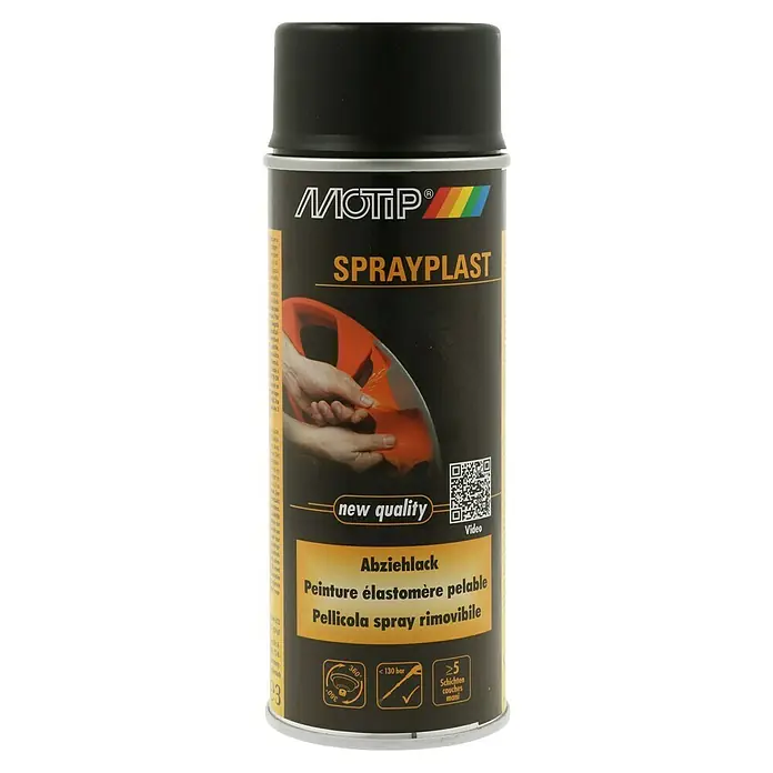 Motip Abziehlack Sprayplast - Schwarz, Matt, 400 ml - Sprühdose "SPRAYPLAST" von MoTip mit ablösbarer Beschichtung, ideal zum temporären Lackieren.