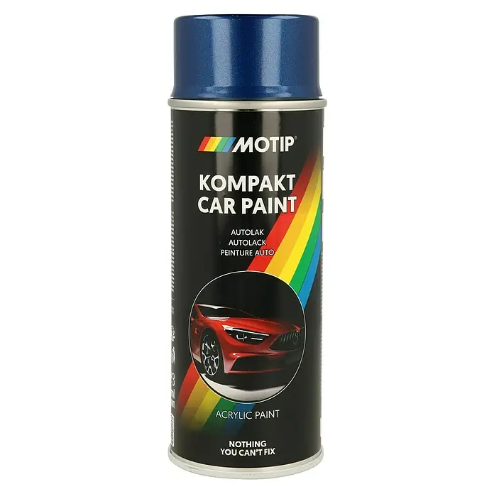 Motip Sprühlack Kompakt - 53990 Blau Metallic, 400 ml - Dose blauer Motip Kompakt Autolack, ein Acryl-Autospray für Ausbesserungsarbeiten. Ideal für kleine Lackreparaturen mit "Nichts, was man nicht reparieren kann".