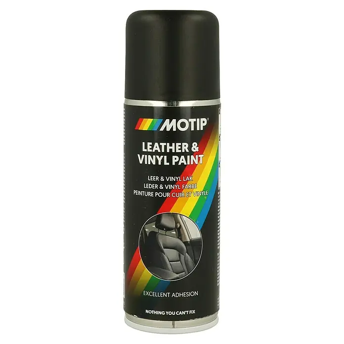 Motip Spezialspray Leder & Vinyl - Schwarz, 200 ml - Dose Motip Leder- & Vinylfarbe. Ideal zum Auffrischen und Reparieren von Leder- und Vinylflächen im Auto oder Möbelbereich, mit ausgezeichneter Haftung.