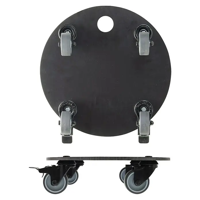 Wagner System Pflanzenroller HPL Black GH0629 - Schwarz, Max. Belastung: 100 kg - Das Produkt ist ein runder Rollwagen mit vier grauen Rollen und einer schwarzen Oberfläche. Ideal zum einfachen Bewegen schwerer Gegenstände.