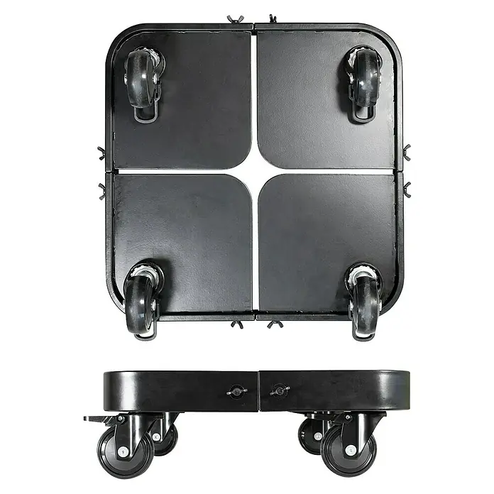Wagner System Pflanzenroller Sun City Exclusive - L x B x H: 40 x 40 x 14 cm, Stahl, Schwarz, Max. Belastung: 200 kg - Bild eines Bühnenpodests mit Rollen. Es ist ein vielseitiges und mobiles Produkt für Veranstaltungen und Aufführungen.