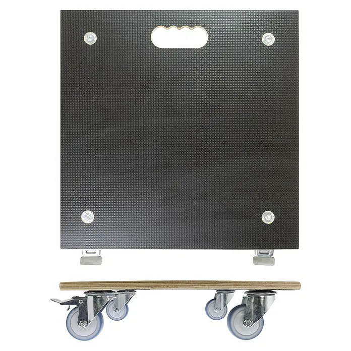 Wagner System Pflanzenroller MaxiGrip - L x B x H: 48 x 48 x 13 cm, Holz, Braun, Max. Belastung: 300 kg - Möbelroller mit schwarzer, quadratischer Platte, vier Rollen und Griff für einfachen Transport.