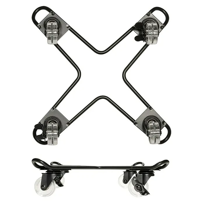 Wagner System Pflanzenroller Draht - L x B x H: 33 x 33 x 7 cm, Stahl, Schwarz, Max. Belastung: 60 kg - Das Bild zeigt eine höhenverstellbare Geräte-Unterstell-Rollwagen mit transparenten Rollen. Diese ist vielseitig einsetzbar.