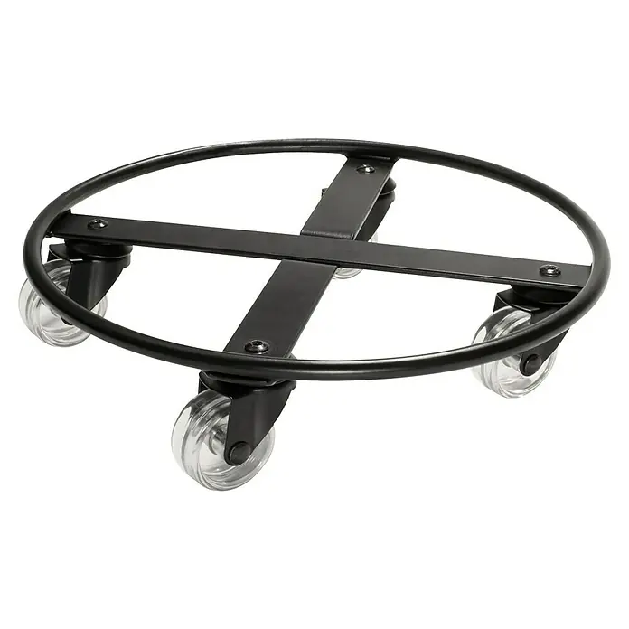 Wagner System Pflanzenroller Skelett Small - Stahl, Schwarz, Max. Belastung: 60 kg - Nahaufnahme einer schwarzen Pflanzenroller-Basis mit Rädern. Ideal, um Pflanzgefäße einfach zu bewegen und den Garten flexibel zu gestalten.