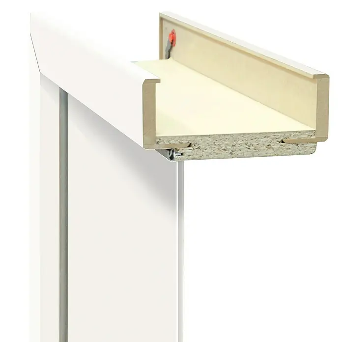 Classen PL Türzarge - 735 x 1.985 mm, Wandstärke: 200 mm, DIN Anschlag: Rechts, Monari Weiß - Detailansicht eines weißen Türrahmens, der die Konstruktion und Materialien zeigt. Ideal für Bau- oder Designprojekte.