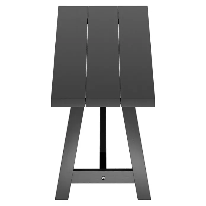Sunfun Melina Gartenbank - B x T x H: 190 x 42,4 x 45,7 cm, Akazie, Black Washed - Nahaufnahme eines modernen, grauen Tisches. Die schlichte Eleganz des Designs steht im Vordergrund.