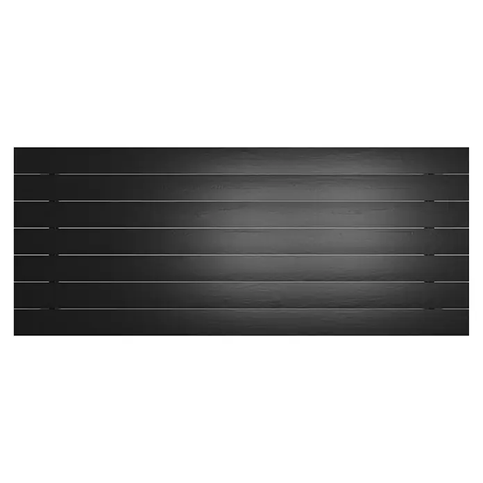Sunfun Melina Gartentisch - L x B x H: 240 x 100 x 75 cm, Akazie, Rechteckig, Black Washed - Eine moderne, schwarze Garagentor-Sektion mit horizontalen Linien und einem eleganten Design, das die architektonische Ästhetik unterstreicht.