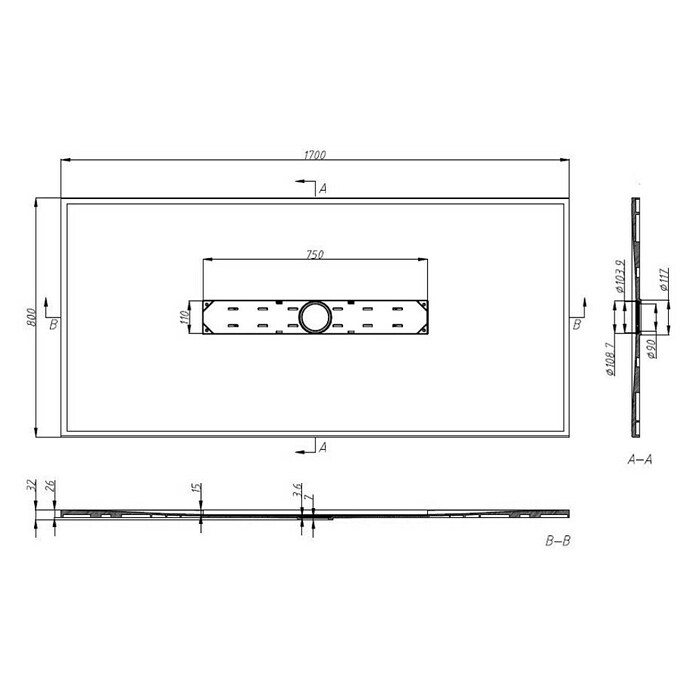 Sanotechnik Tuš kada  (D x Š: 170 x 80 cm, Kompozitni materijal, Bijela) | BAUHAUS