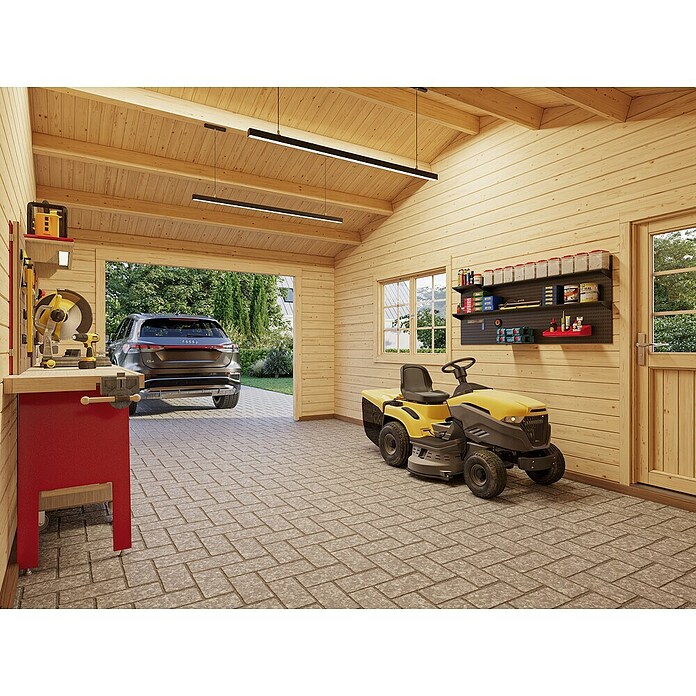 Palmako Garaje con carport Roger sin puerta (Medidas ext. (An x Pr): 706 x 619 cm, Natural, Madera, 19 m², Sin tratar) | BAUHAUS