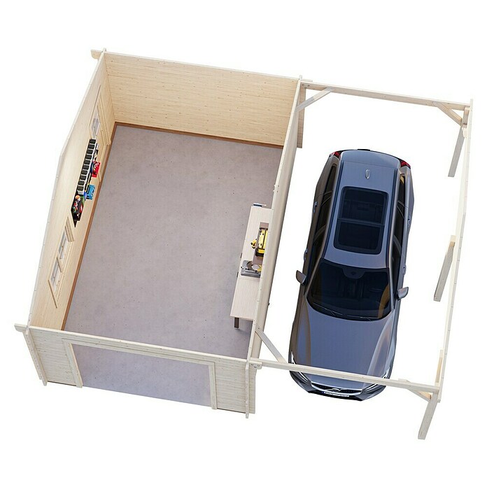 Palmako Garaje con carport Roger sin puerta (Medidas ext. (An x Pr): 706 x 619 cm, Natural, Madera, 19 m², Sin tratar) | BAUHAUS