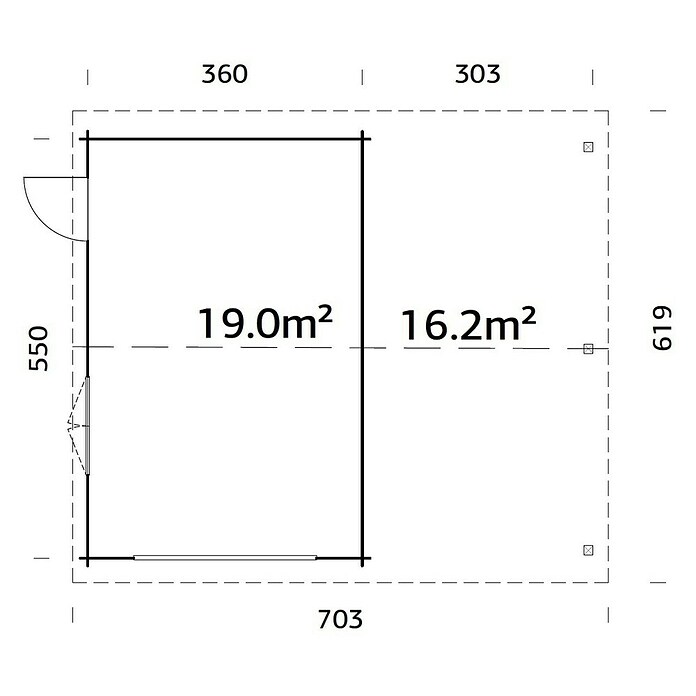 Palmako Garaje con carport Roger sin puerta (Medidas ext. (An x Pr): 706 x 619 cm, Natural, Madera, 19 m², Sin tratar) | BAUHAUS