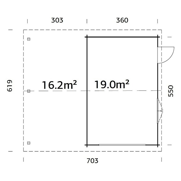 Palmako Garaje con carport Roger sin puerta (Medidas ext. (An x Pr): 706 x 619 cm, Natural, Madera, 19 m², Sin tratar) | BAUHAUS