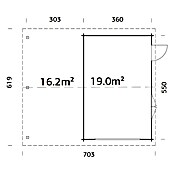 Palmako Garaje con carport Roger sin puerta (Medidas ext. (An x Pr): 706 x 619 cm, Natural, Madera, 19 m², Sin tratar) | BAUHAUS
