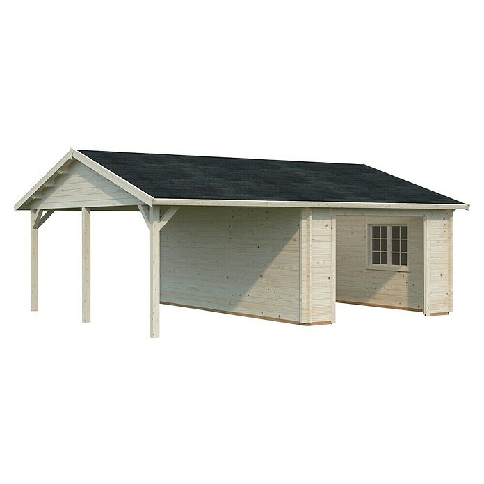 Palmako Garaje con carport Roger sin puerta (Medidas ext. (An x Pr): 706 x 619 cm, Natural, Madera, 19 m², Sin tratar) | BAUHAUS