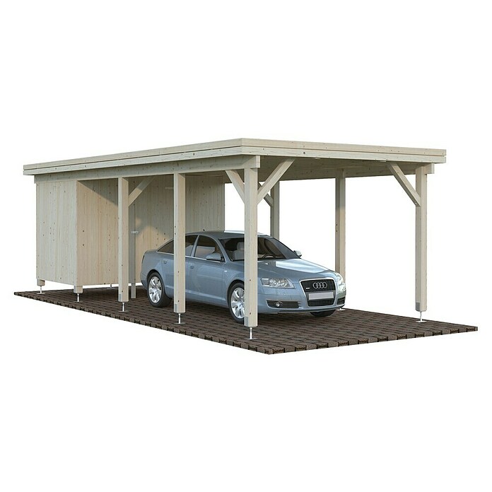 Palmako Carport con trastero Karl (Medidas ext. (An x Pr): 315 x 732 cm, Carport individual, Natural) | BAUHAUS