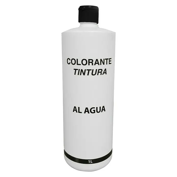Colorante al agua - Negro, 1 l - Botella blanca de 1 litro con tapón negro, etiquetada "Colorante Tintura Al Agua", que contiene tinte para aplicaciones a base de agua.