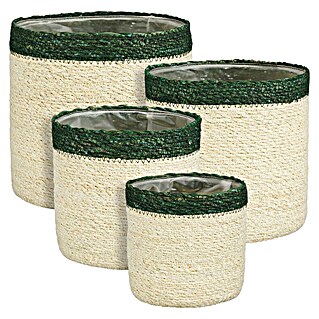 Maceta con interior de plástico Eli (Ø x Al: 14 x 14 cm, Natural, Crema/Verde)