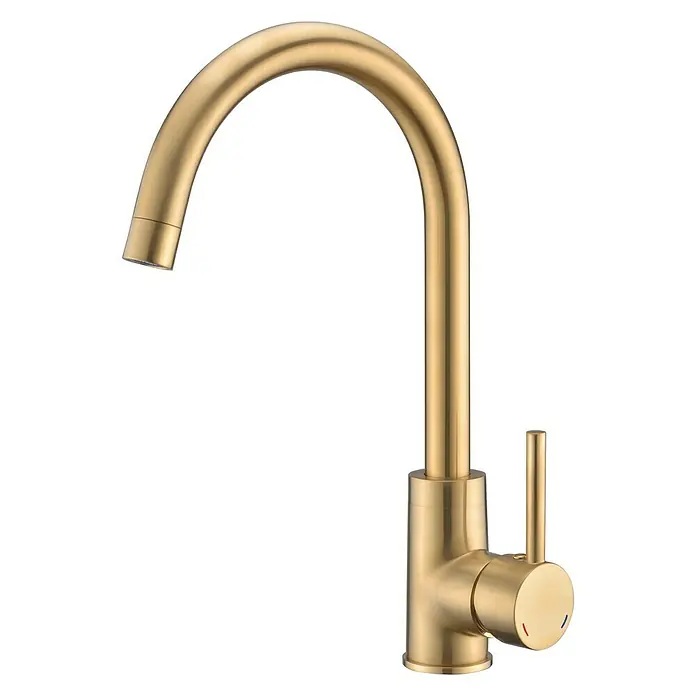 Rousseau Grifo de cocina Ilo - Oro - Elegante grifo de cocina dorado con caño alto. El grifo presenta un diseño moderno y una fabricación de alta calidad.