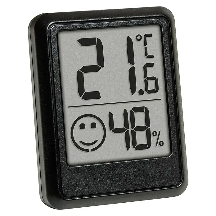 TFA Dostmann Funk-Thermo-Hygrometer - Digital - Elektronischer Thermo-Hygrometer mit LCD-Display zur Messung von Temperatur und Luftfeuchtigkeit. Das Gerät zeigt 21.6 °C und 48% an.