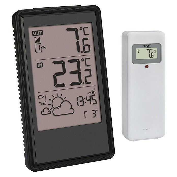 TFA Dostmann Funkwetterstation (Batteriebetrieben, Schwarz, 8,6 x 3 x 14,5 cm) | BAUHAUS