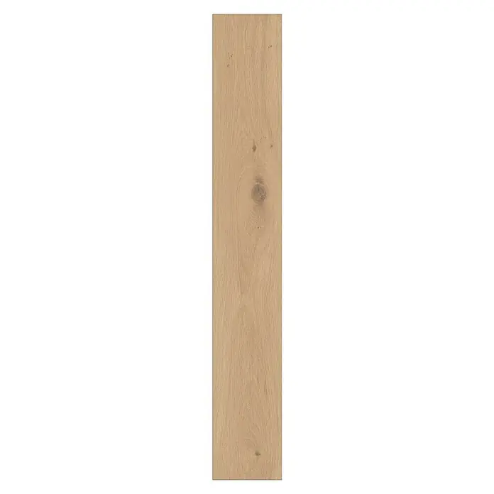 LOGOCLIC Silentos Laminat - Eiche Forli, Landhausdiele, 1.288 x 195 x 9 mm - Nahaufnahme eines Holzpaneels mit Maserung und Astloch, ideal für Bodenbeläge oder Wandverkleidungen.