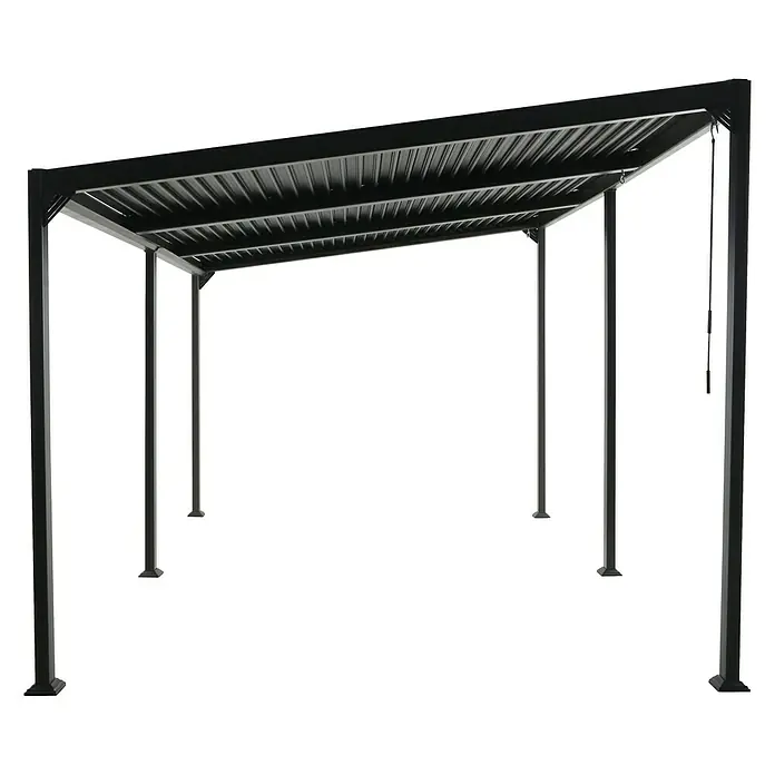 Sunfun Anstellpavillon Palma XXL - B x T: 600 x 300 cm, Anthrazit, Aluminium - Eine stilvolle, schwarze Pavillonstruktur, die sich ideal für den Außenbereich eignet und Schatten spendet. Sie hat ein modernes Design.