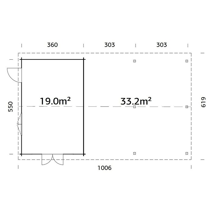 Palmako Caseta de jardín Irene (Medidas ext. (An x Pr): 1.006 x 619 cm, Madera sin tratar, Natural) | BAUHAUS