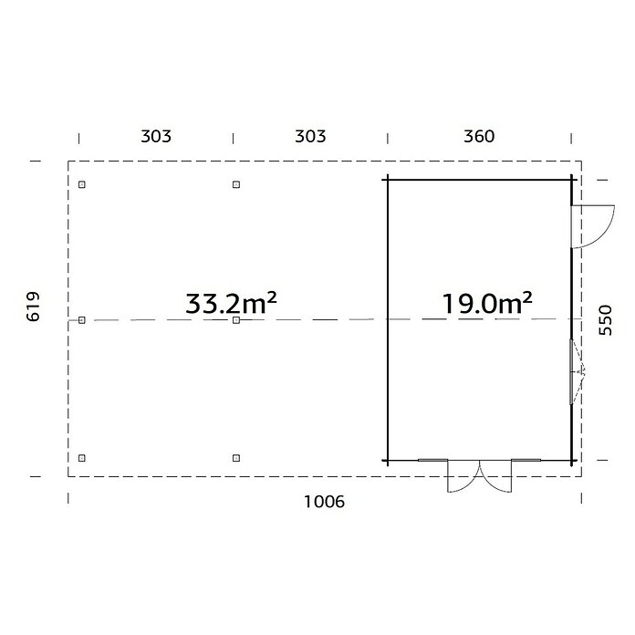 Palmako Caseta de jardín Irene (Medidas ext. (An x Pr): 1.006 x 619 cm, Madera sin tratar, Natural) | BAUHAUS