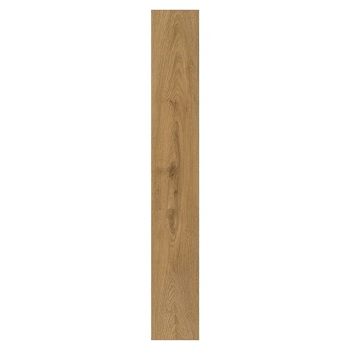 LOGOCLIC Vinto Laminat - Eiche Kronos, Landhausdiele, 1.288 x 195 x 10 mm - Nahaufnahme einer Holzplanke mit auffälliger Maserung in warmen Brauntönen, ideal für rustikale Dekorationen.