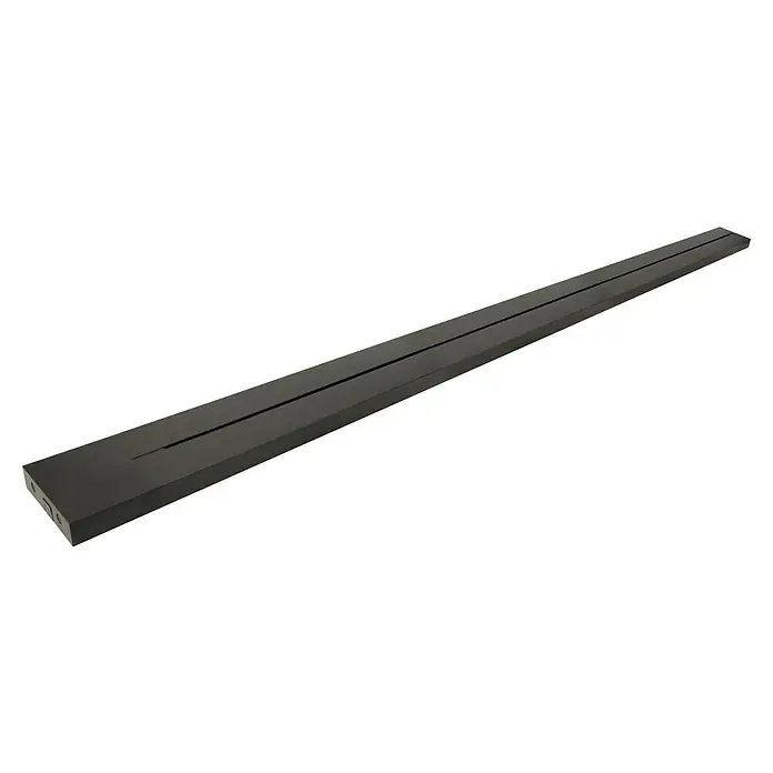 Schwaiger Steckdosenleiste Modulare Stromschiene - 100 cm, Schwarz, IP20, Ohne Schalter - Eine Nahaufnahme einer schlanken, schwarzen TV-Soundbar, die hochwertigen Klang für Ihr Heimkino verspricht.