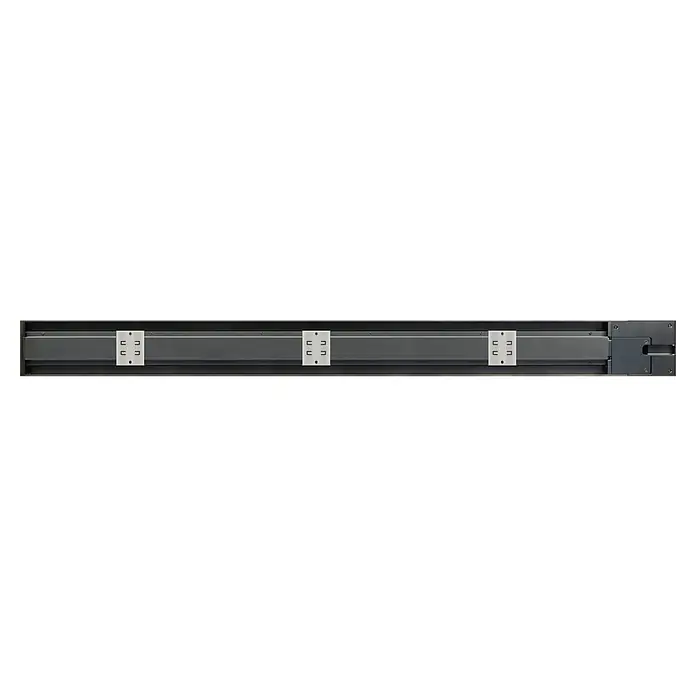 Schwaiger Steckdosenleiste Modulare Stromschiene - 100 cm, Schwarz, IP20, Ohne Schalter - Detailansicht einer Metallschiene mit Befestigungselementen. Robuste Konstruktion und präzise Verarbeitung für zuverlässige Leistung.