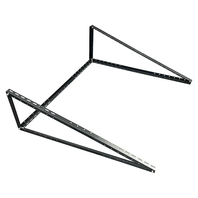 Schwaiger Aufständerung - Passend für: Solarmodule - Drei dunkle dreieckige Metallrahmen, die ein modernes, abstraktes Design bilden. Ideal für minimalistische oder industrielle Räume.